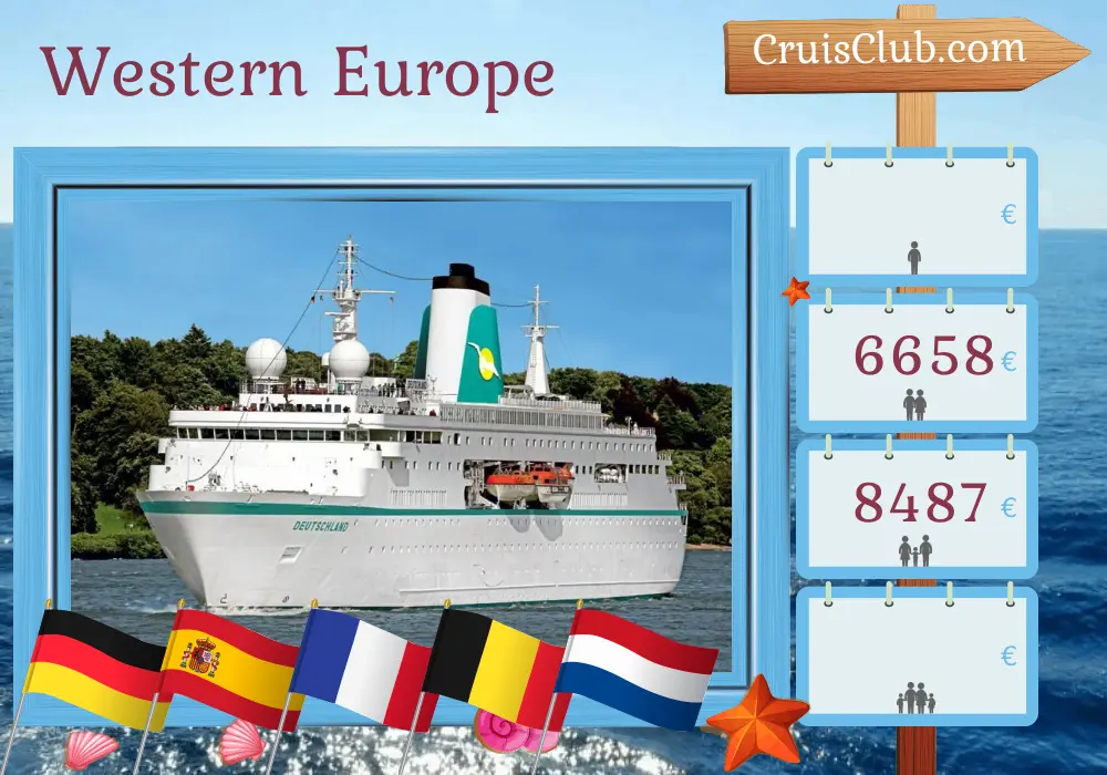 Cruise in the Western Europe from Cuxhaven to Bremerhaven aboard MS Deutschland ship with visits to Germany, Spain, France, Belgium, and Netherlands for 17 days
