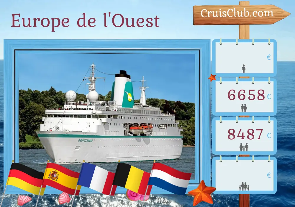 Croisière en Europe de l`Ouest de Cuxhaven à Bremerhaven à bord du navire MS Deutschland avec escales en Allemagne, en Espagne, en France, en Belgique et aux Pays-Bas pendant 17 jours
