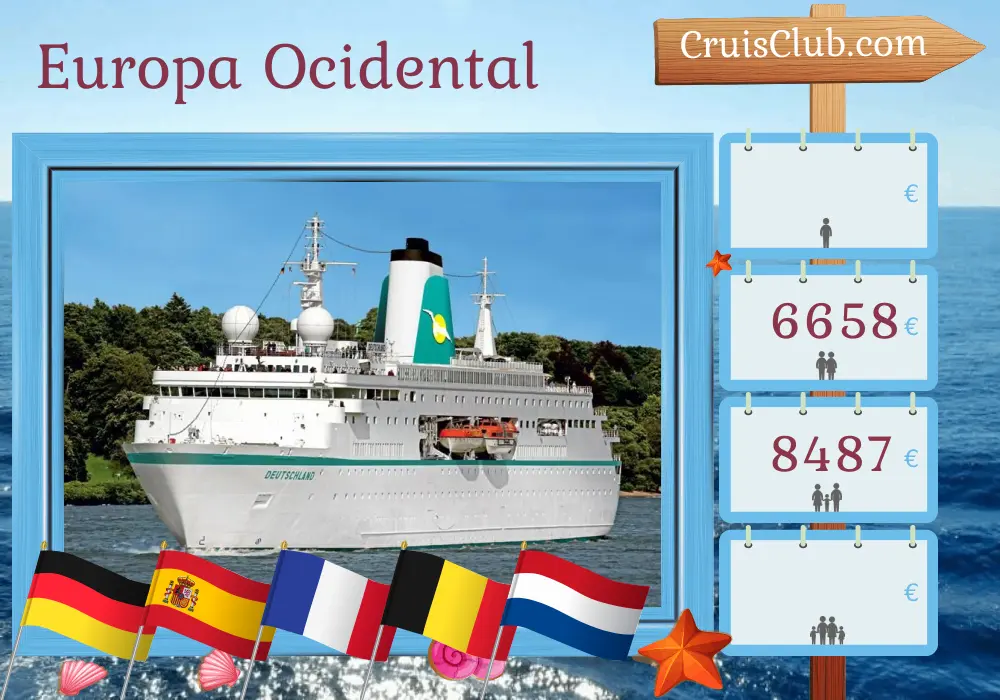Cruzeiro no Oeste da Europa de Cuxhaven a Bremerhaven a bordo do navio MS Deutschland com visitas à Alemanha, Espanha, França, Bélgica e Países Baixos por 17 dias