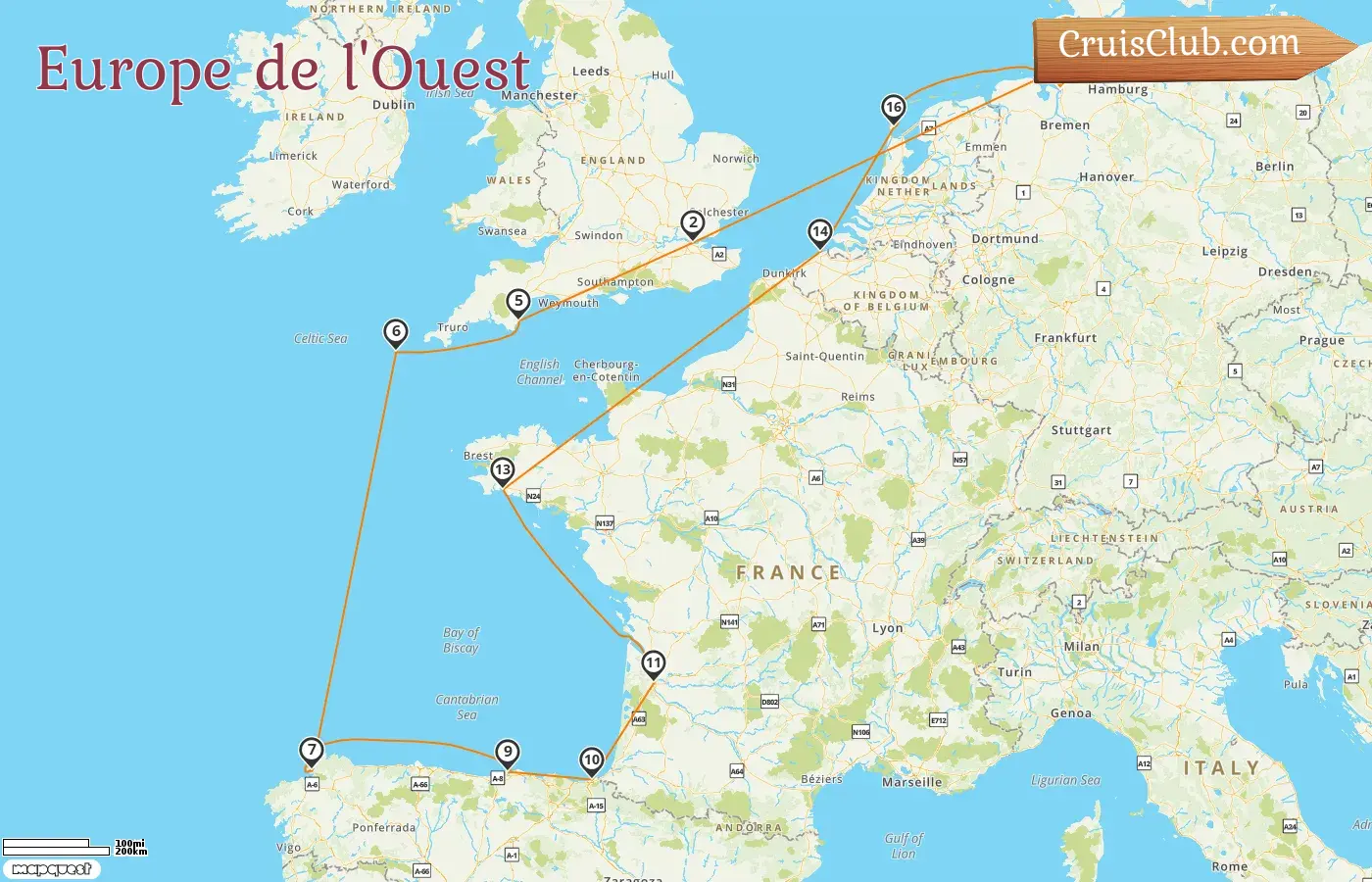 Croisière en Europe de l`Ouest de Cuxhaven à Bremerhaven à bord du navire MS Deutschland avec escales en Allemagne, en Espagne, en France, en Belgique et aux Pays-Bas pendant 17 jours