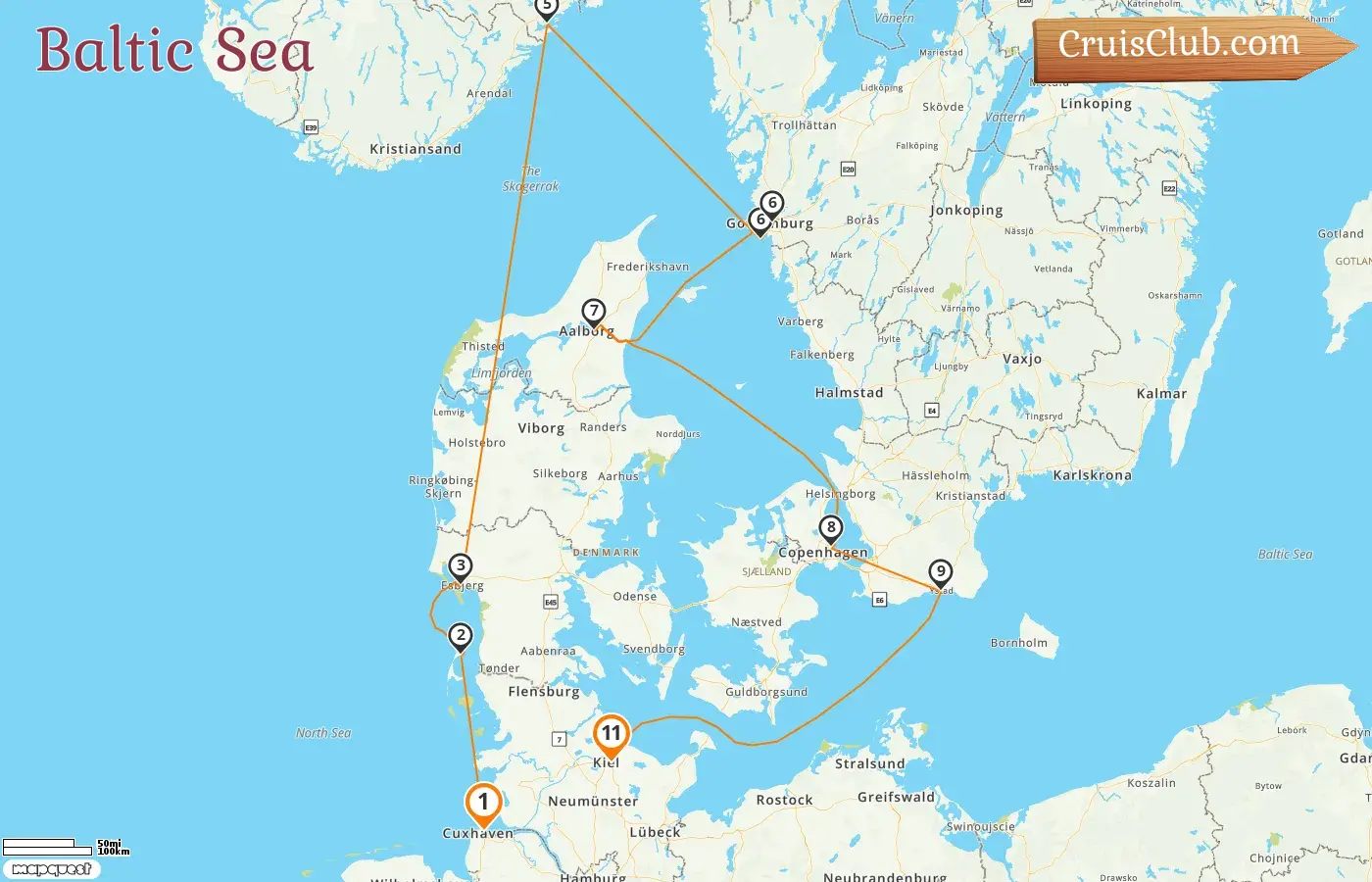 Cruise in the Baltic Sea from Cuxhaven to Kiel aboard MS Deutschland ship with visits to Germany, Denmark, Norway, and Sweden for 11 days