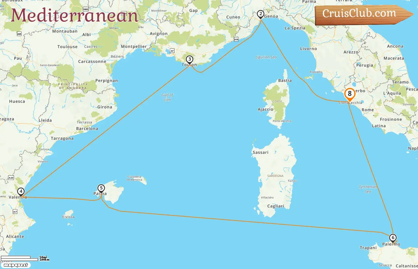 Cruise in the Mediterranean from Civitavecchia aboard Costa Pacifica ship with visits to Italy, France, and Spain for 8 days