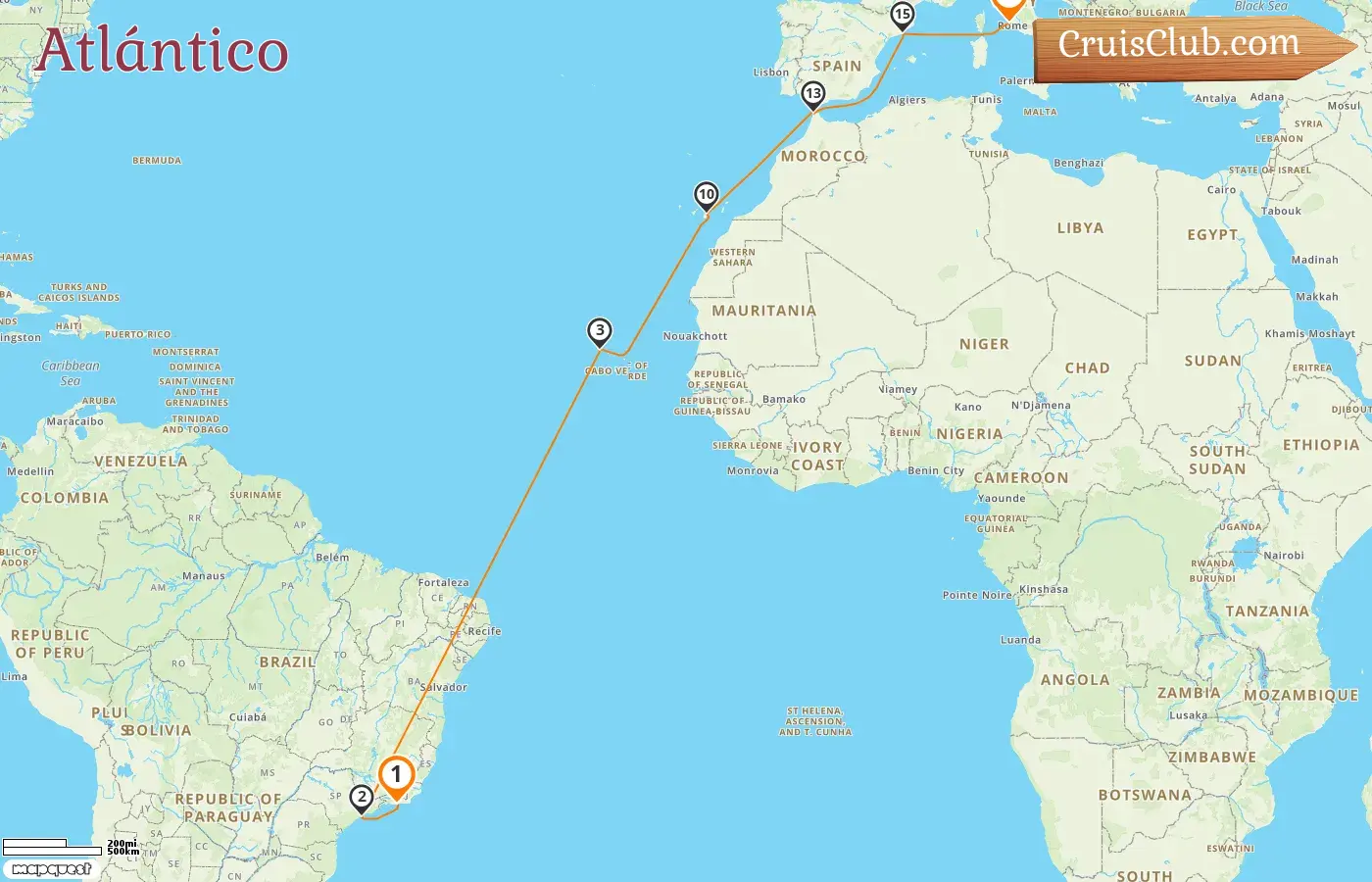 Crucero en el Transatlántico de Río de Janeiro a Civitavecchia a bordo del barco MSC Armonía con visitas a Brasil, España, Marruecos e Italia por 18 días