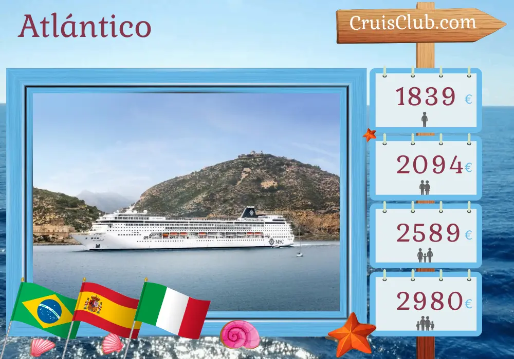 Crucero en el Transatlántico de Río de Janeiro a Civitavecchia a bordo del barco MSC Armonía con visitas a Brasil, España, Marruecos e Italia por 18 días