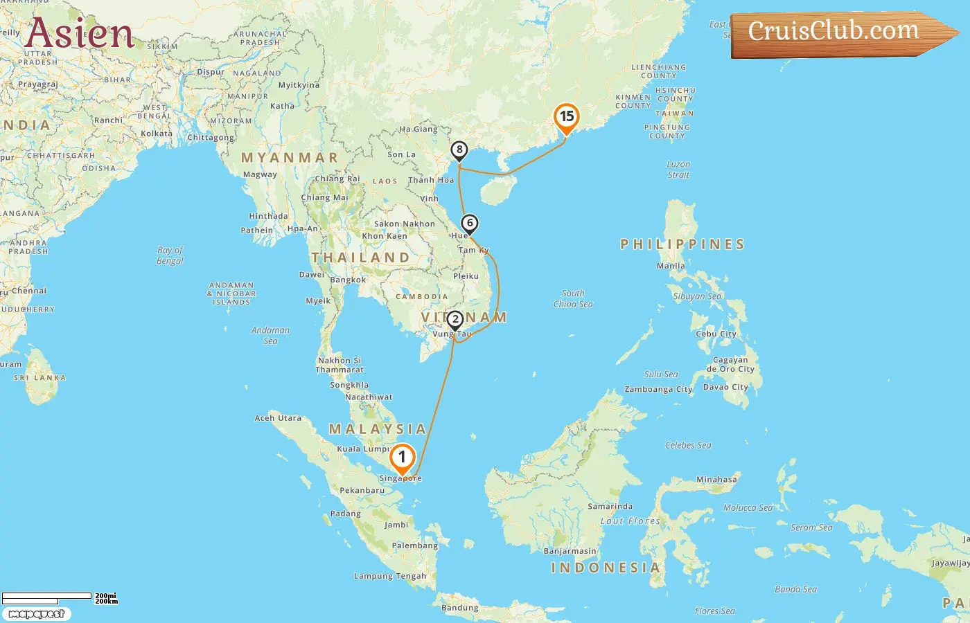 Kreuzfahrt in Asien von Singapur nach Hongkong an Bord des Schiffes Silver Muse mit Besuchen in Singapur, Vietnam und Hongkong für 15 Tage