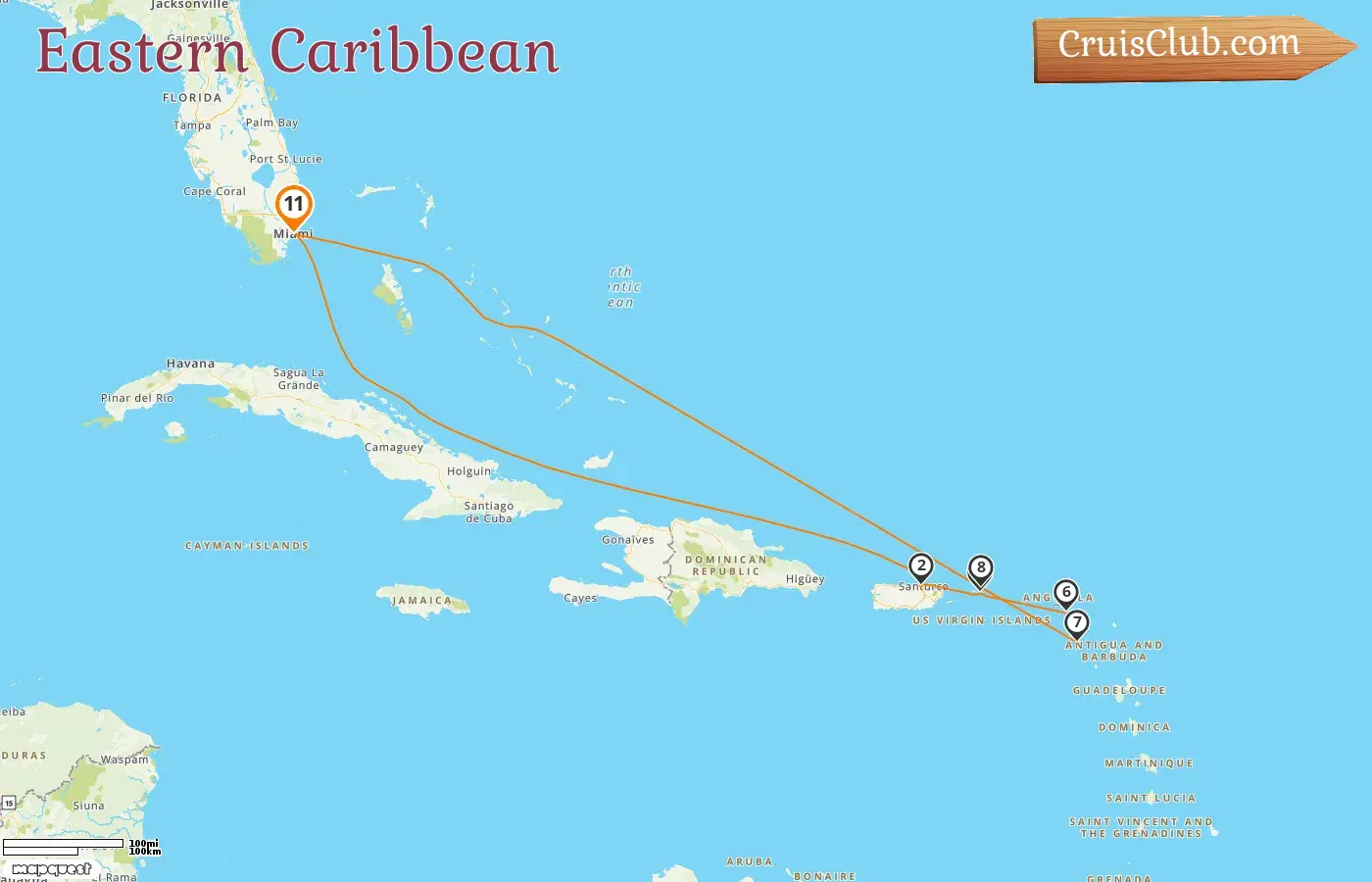 Cruise in the Eastern Caribbean from Miami aboard Silver Shadow ship with visits to USA, Puerto Rico, Saint Barthélemy, Saint Kitts and Nevis, and British Virgin Islands for 11 days