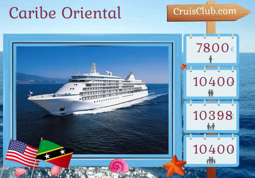 Crucero por el Caribe Oriental desde Miami a bordo del barco Silver Shadow con visitas a Estados Unidos, Puerto Rico, San Bartolomé, San Cristóbal y Nieves, e Islas Vírgenes Británicas durante 11 días