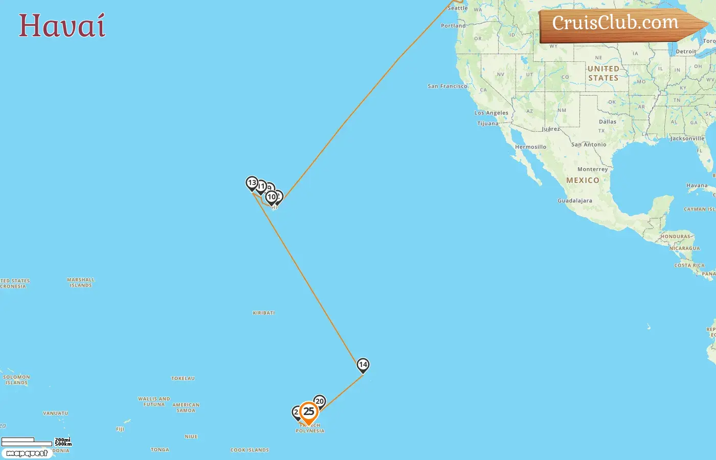 Cruzeiro no Hawai de Vancouver a Papeete a bordo do navio Silver Whisper com visitas ao Canadá, EUA e Polinésia Francesa por 25 dias