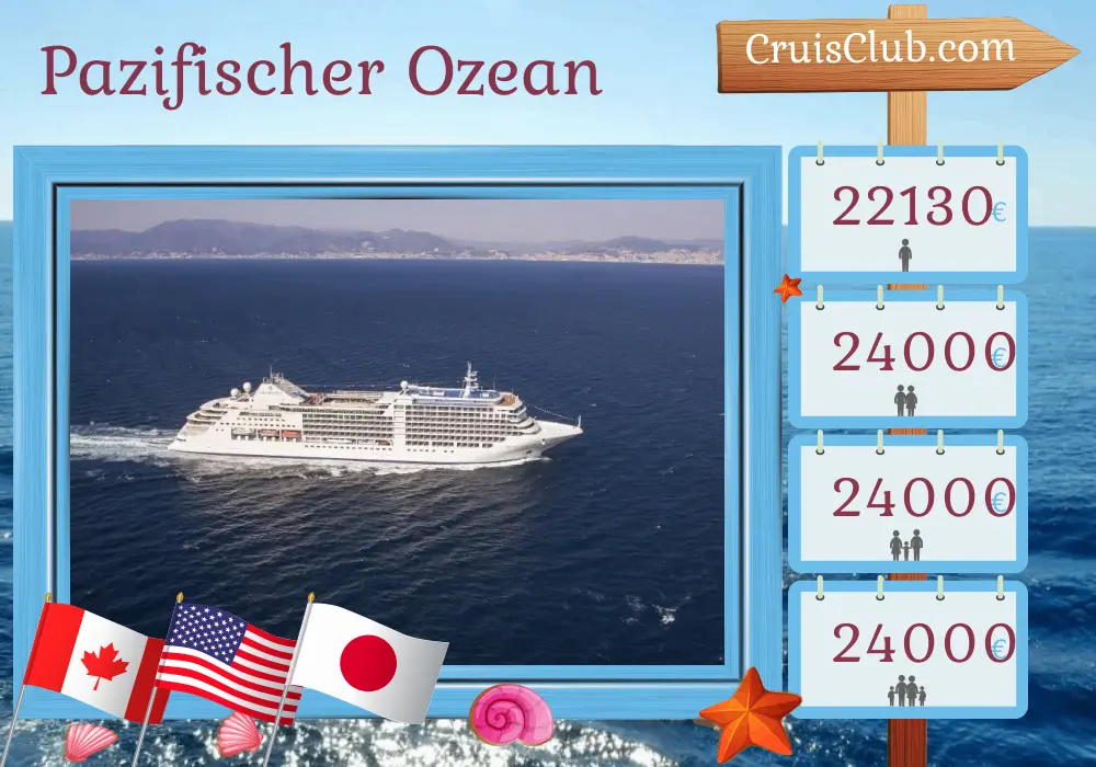 Kreuzfahrt im Pazifischen Ozean von Vancouver nach Tokio an Bord des Schiffes Silver Moon mit Besuchen in Kanada, den USA und Japan für 23 Tage