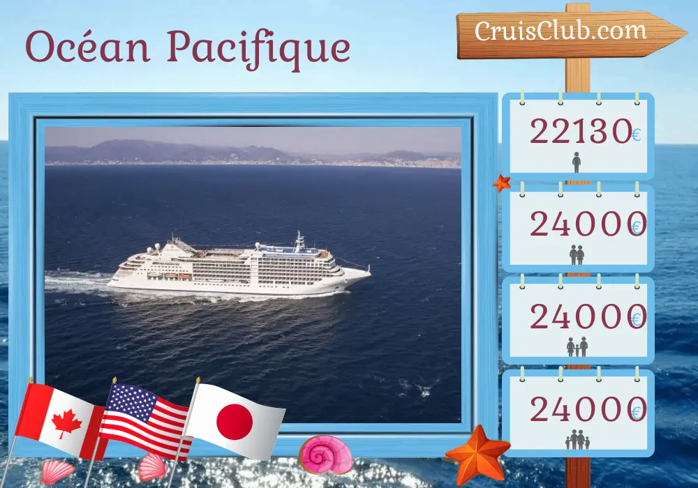 Croisière dans l`océan Pacifique de Vancouver à Tokyo à bord du navire Silver Moon avec des escales au Canada, aux États-Unis et au Japon pendant 23 jours