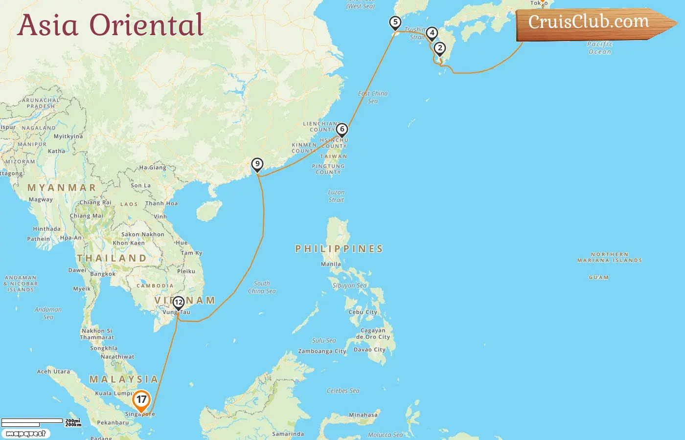 Crucero por el este de Asia de Tokio a Singapur a bordo del barco Silver Moon con visitas a Japón, Corea del Sur, Taiwán, Hong Kong, Vietnam y Singapur durante 17 días