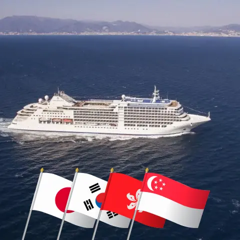 Cruise in the East Asia from Tokyo to Singapore aboard Silver Moon ship with visits to Japan, South Korea, Taiwan, Hong Kong, Viet Nam, and Singapore for 17 days