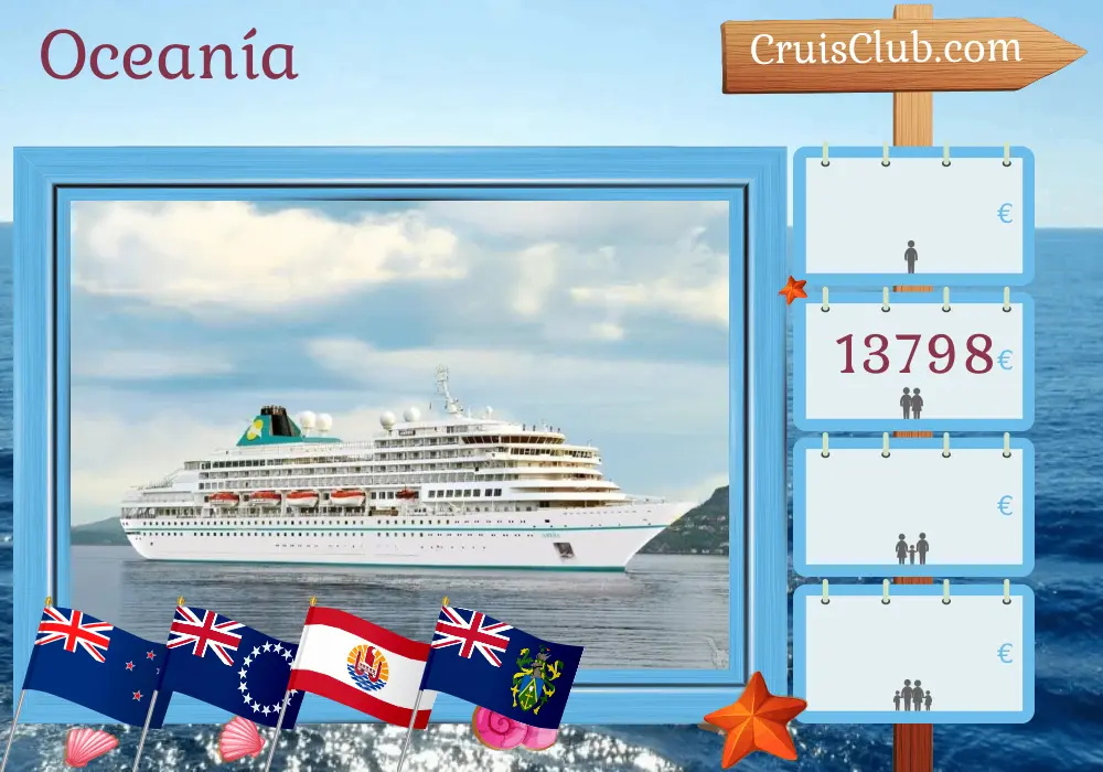 Crucero en el Pacífico Sur desde Auckland a Callao a bordo del barco Amera con visitas a Nueva Zelanda, Islas Cook, Polinesia Francesa, Pitcairn, Chile y Perú por 25 días