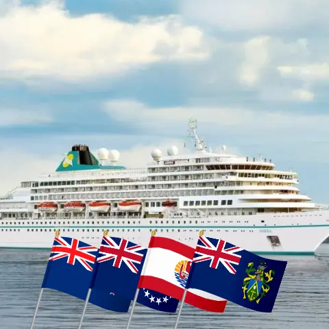 Cruise in the South Pacific from Auckland to Callao aboard Amera ship with visits to New Zealand, Cook Islands, French Polynesia, Pitcairn, Chile, and Peru for 25 days