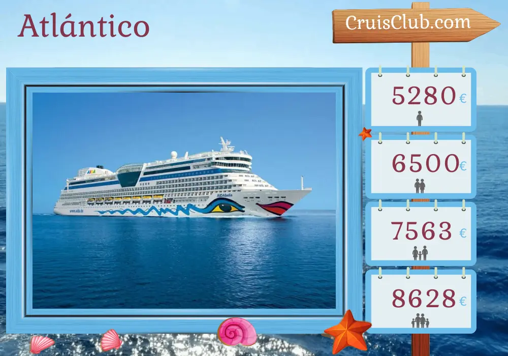 Crucero transatlántico de La Romana a Kiel a bordo del barco AIDAbella con visitas a *** durante 30 días