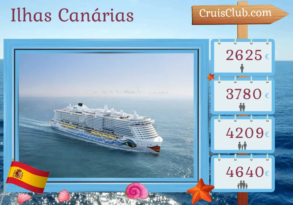 Cruzeiro nas Ilhas Canárias partindo de Las Palmas a bordo do navio AIDAcosma com visitas à Espanha por 8 dias