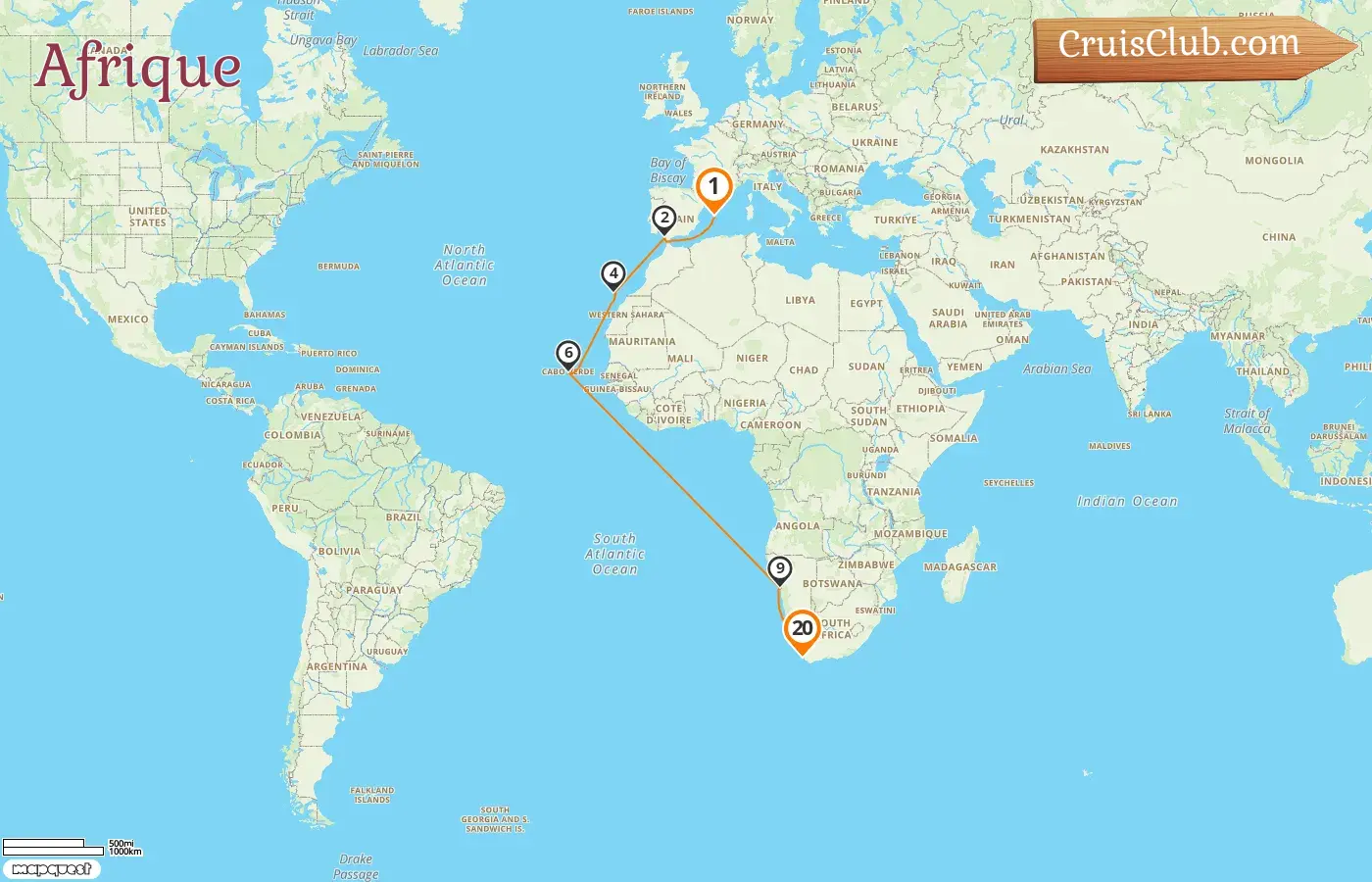 Croisière en Afrique de Palma au Cap à bord du navire AIDAstella avec des visites en Espagne, en Namibie et en Afrique du Sud pendant 20 jours