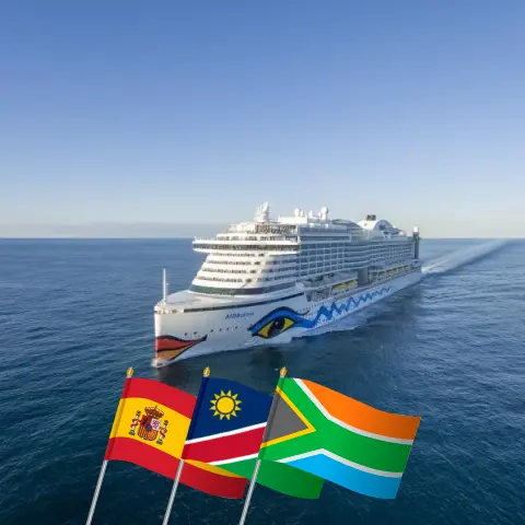 Cruise in the Africa from Las Palmas to Cape Town aboard AIDAprima ship with visits to Spain, Namibia, and South Africa for 16 days