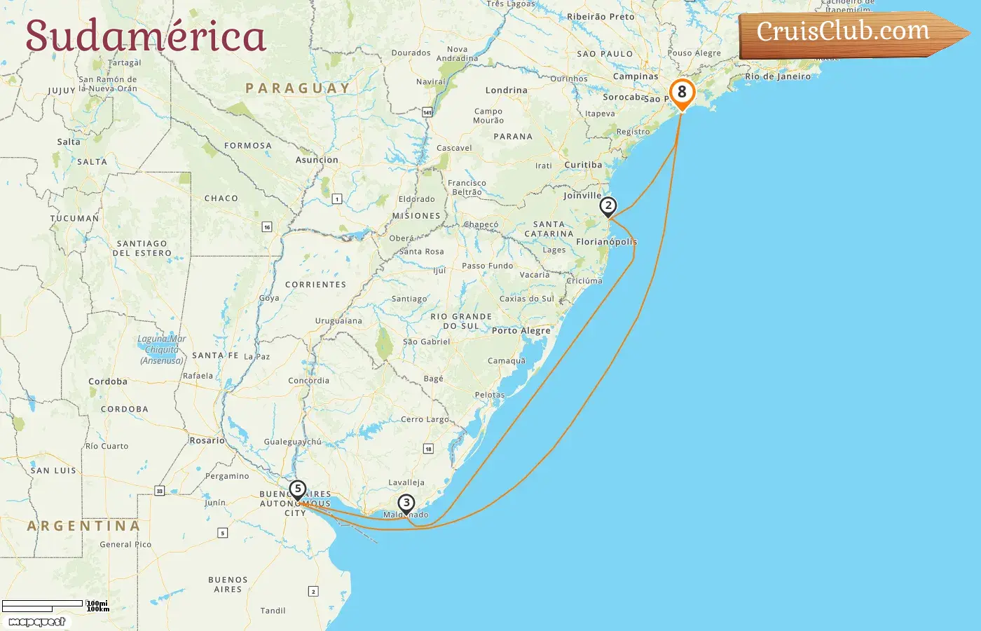 Crucero por Sudamérica desde Santos a bordo del barco MSC Preziosa con visitas a Brasil, Uruguay y Argentina por 8 días