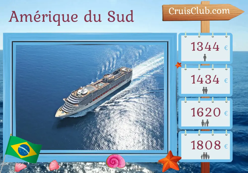 Croisière en Amérique du Sud au départ de Santos à bord du navire MSC Preziosa avec des visites au Brésil pendant 7 jours