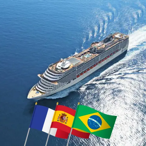 Cruise in the Transatlantic from Southampton to Saints aboard MSC Preziosa ship with visits to France, Spain, and Brazil for 20 days