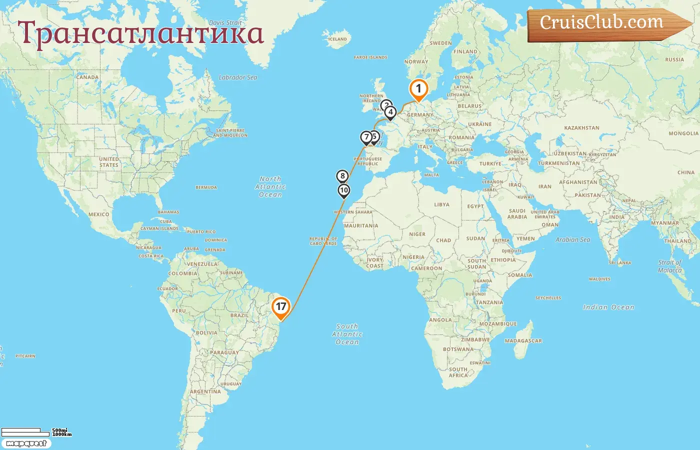 Круиз по Трансатлантике из Гамбурга в Салвадор-да-Байя на борту судна MSC Preziosa с посещениями Германии, Франции, Испании и Бразилии на 17 дней