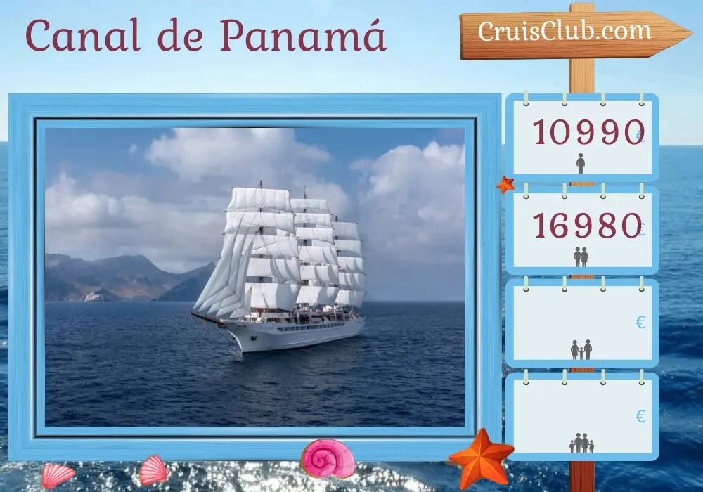 Crucero por el Canal de Panamá desde Puntarenas a Colonia a bordo del barco Sea Cloud Spirit con visitas a Costa Rica y Panamá durante 13 días