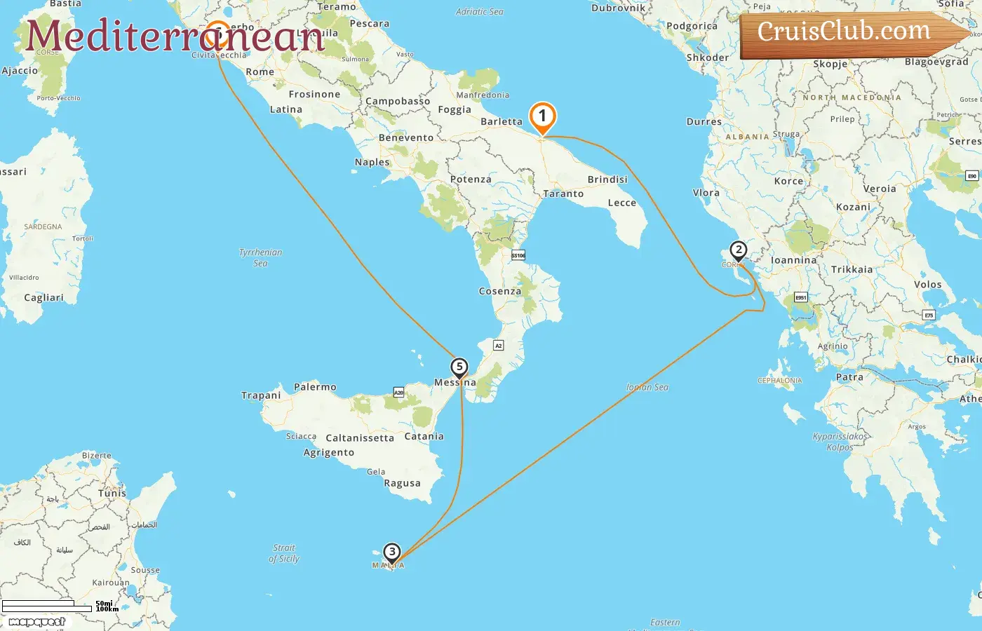 Cruise in the Mediterranean from Bari to Civitavecchia aboard MSC Fantasia ship with visits to Italy, Greece, and Malta for 6 days