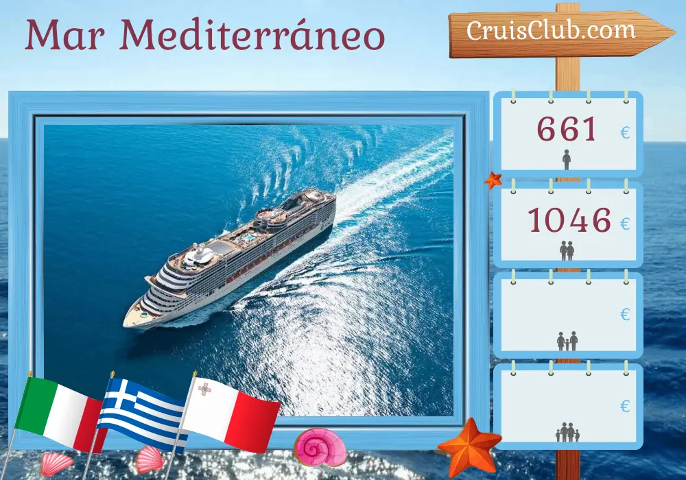 Crucero en el Mediterráneo desde Bari a Civitavecchia a bordo del barco MSC Fantasia con visitas a Italia, Grecia y Malta por 6 días