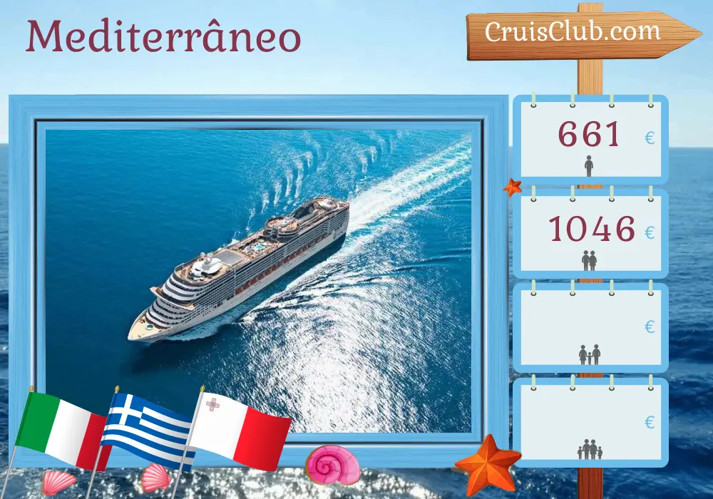 Cruzeiro no Mediterrâneo de Bari para Civitavecchia a bordo do navio MSC Fantasia com visitas à Itália, Grécia e Malta por 6 dias