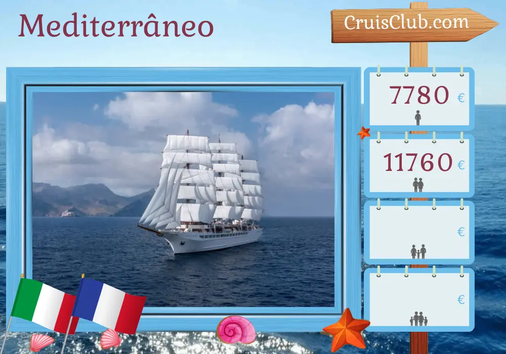 Cruzeiro no Mediterrâneo a partir de Olbia a bordo do navio Sea Cloud Spirit com visitas à Itália e França por 9 dias