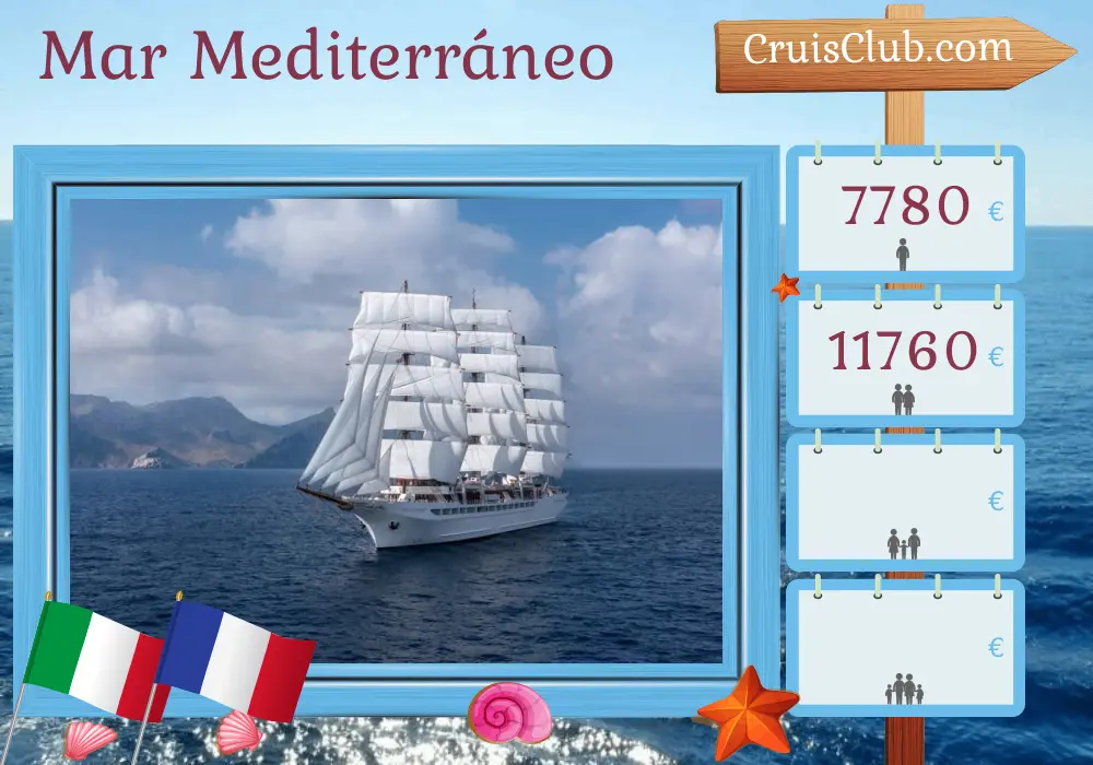Crucero en el Mediterráneo desde Olbia a bordo del barco Sea Cloud Spirit con visitas a Italia y Francia durante 9 días