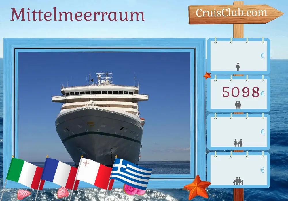 Kreuzfahrt im Mittelmeer von Savona nach Genua an Bord des Schiffes Artania mit Besuchen in Italien, Frankreich, Malta, Griechenland und der Türkei für 15 Tage