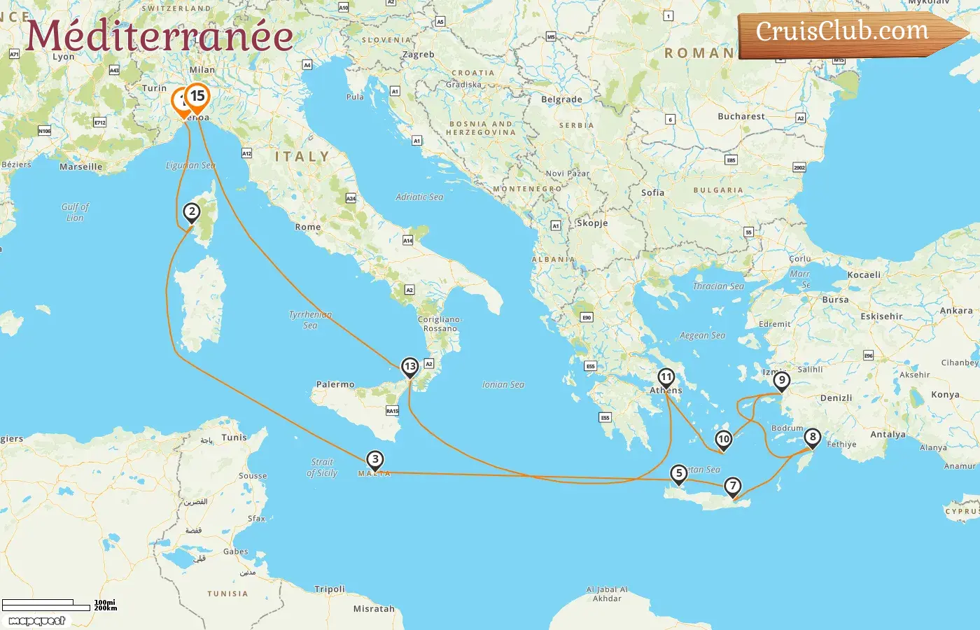 Croisière en Méditerranée de Savone à Gênes à bord du navire Artania avec des visites en Italie, en France, à Malte, en Grèce et en Turquie pendant 15 jours