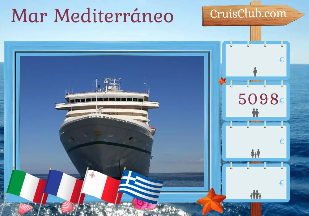 Crucero por el Mediterráneo de Savona a Génova a bordo del barco Artania con visitas a Italia, Francia, Malta, Grecia y Turquía durante 15 días