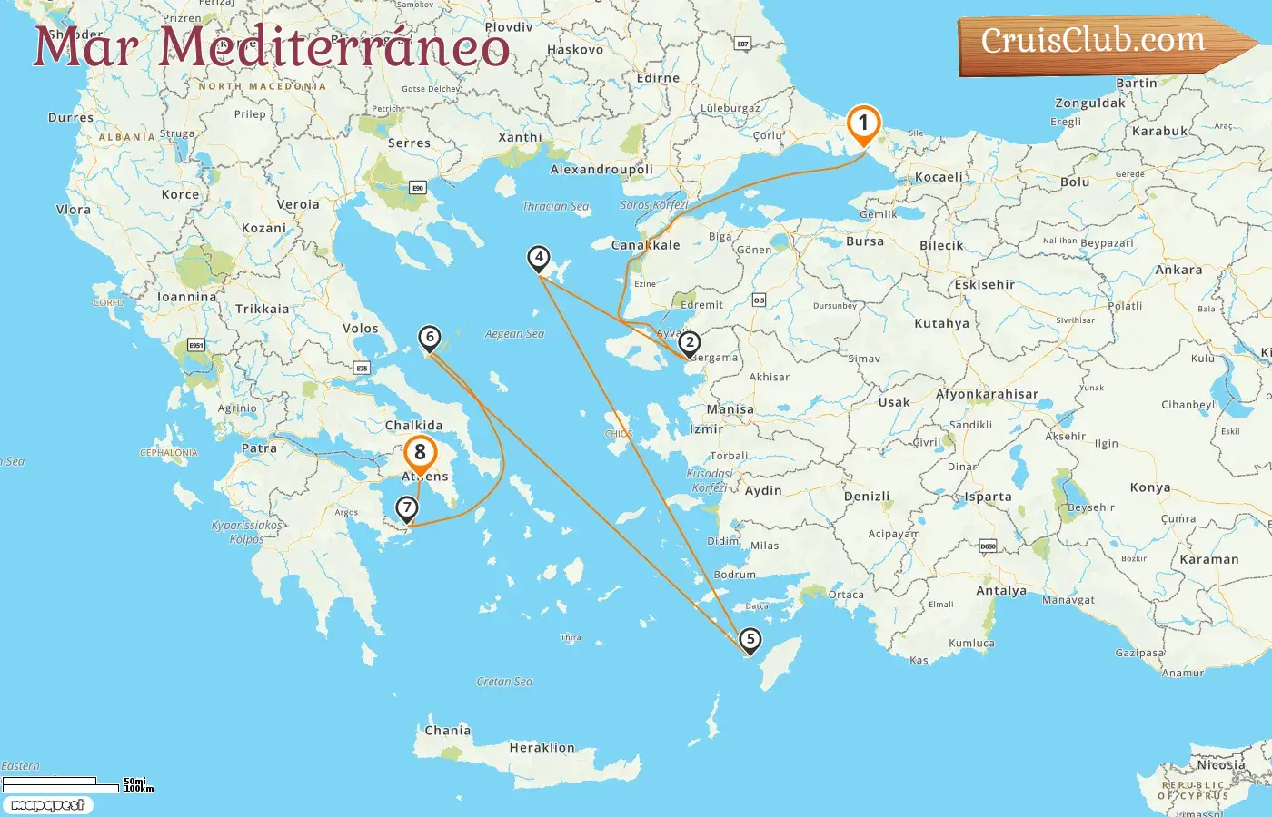 Crucero por el Mediterráneo desde Estambul hasta El Pireo a bordo del barco Star Flyer con visitas a Turquía y Grecia durante 8 días