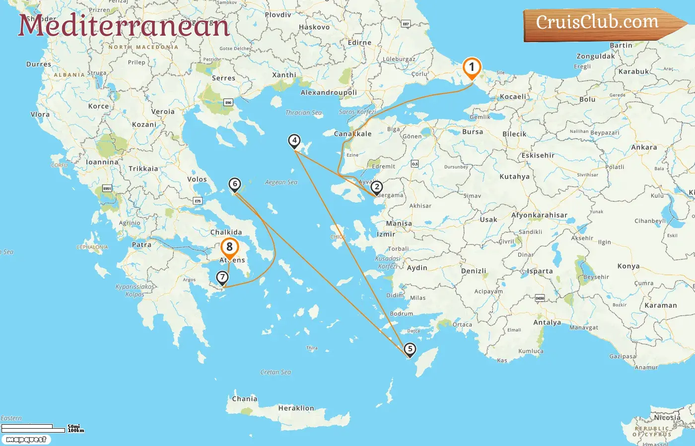 Cruise in the Mediterranean from Istanbul to Piraeus aboard Star Flyer ship with visits to Turkey and Greece for 8 days