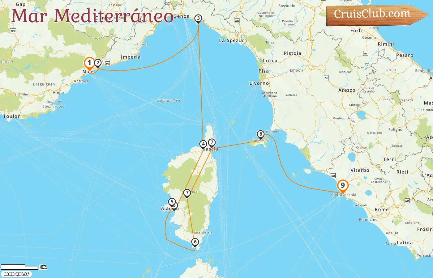 Crucero en el Mediterráneo de Niza a Civitavecchia a bordo del barco Star Clipper con visitas a Francia, Mónaco e Italia durante 9 días