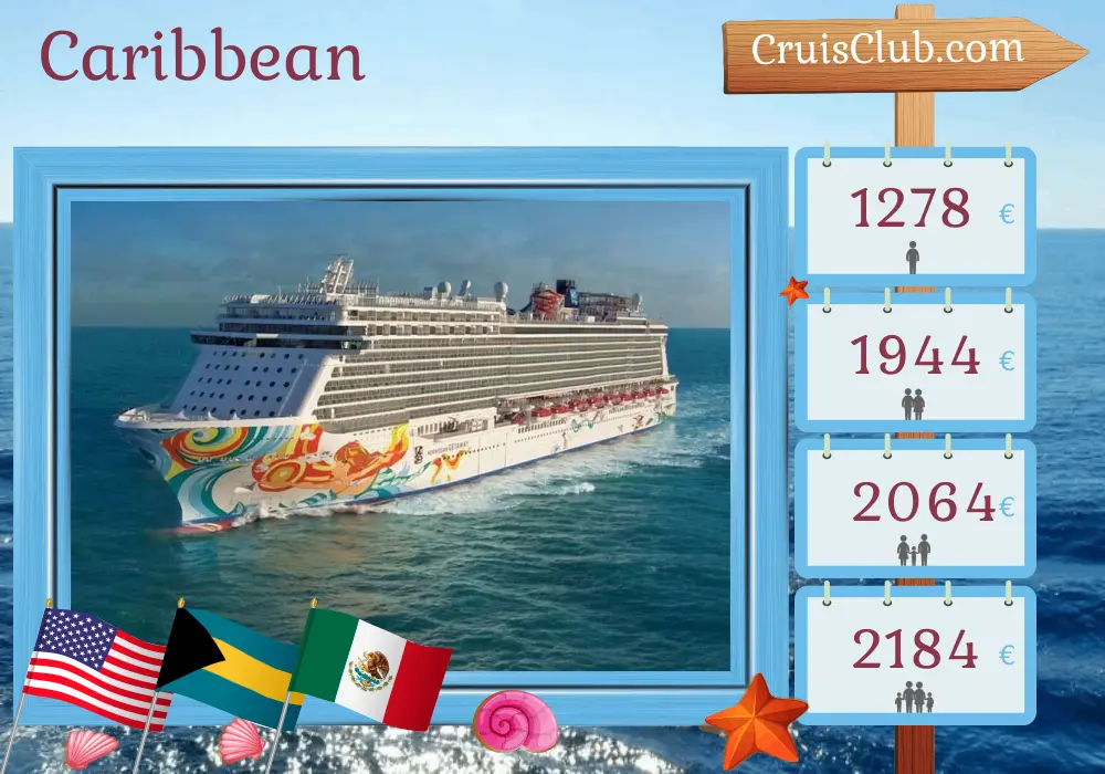 Cruise in the Caribbean from Port Canaveral / Orlando aboard Norwegian Getaway ship with visits to USA, Bahamas, and Mexico for 6 days