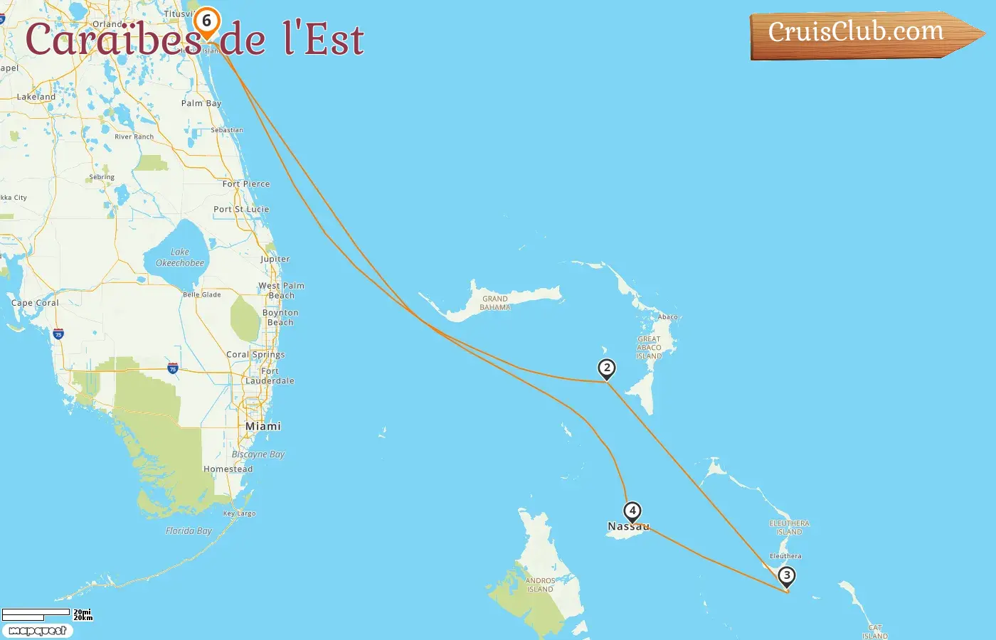 Croisière dans les Caraïbes de l`Est au départ de Port Canaveral / Orlando à bord du navire Disney Fantasy avec escales aux États-Unis et aux Bahamas pendant 6 jours