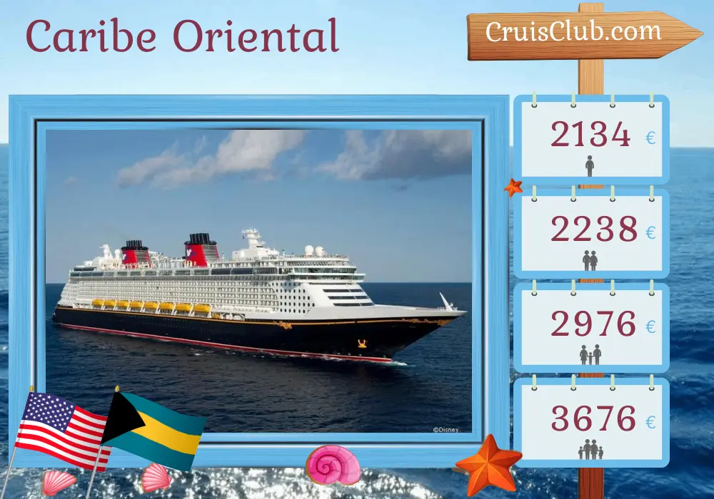 Crucero en el Caribe Oriental desde Port Canaveral / Orlando a bordo del barco Disney Fantasy con visitas a Estados Unidos y Bahamas por 6 días