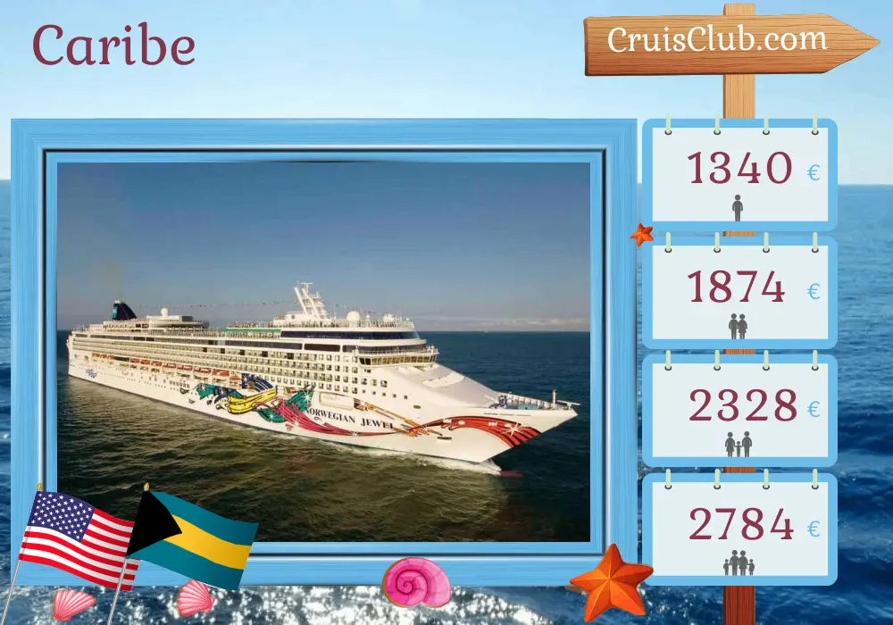 Cruzeiro no Caribe a partir de Miami a bordo do navio Norwegian Jewel com visitas aos EUA e Bahamas por 6 dias