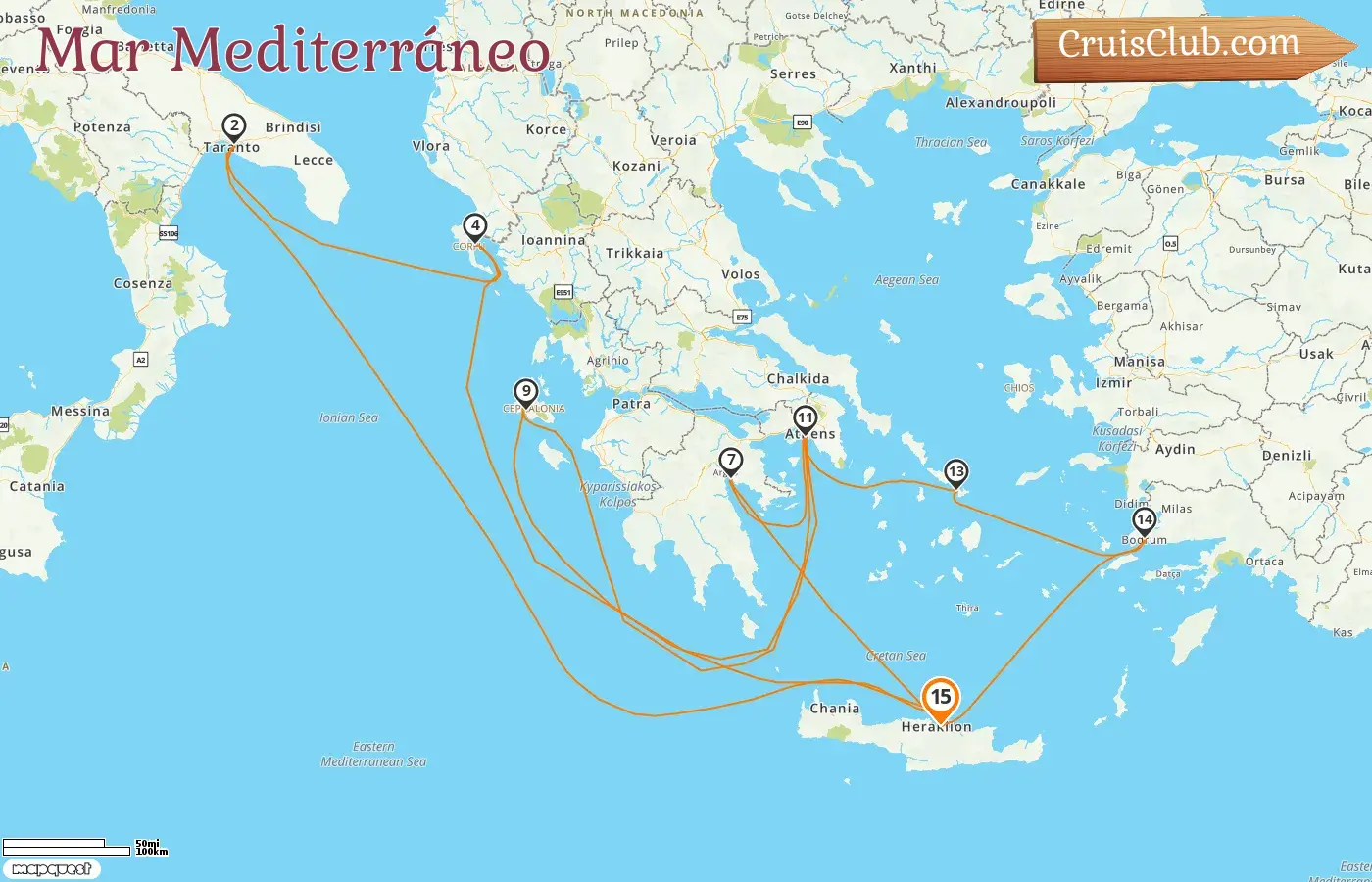 Crucero por el Mediterráneo desde Heraklion a bordo del barco Mein Schiff 5 con visitas a Grecia, Italia y Turquía durante 15 días