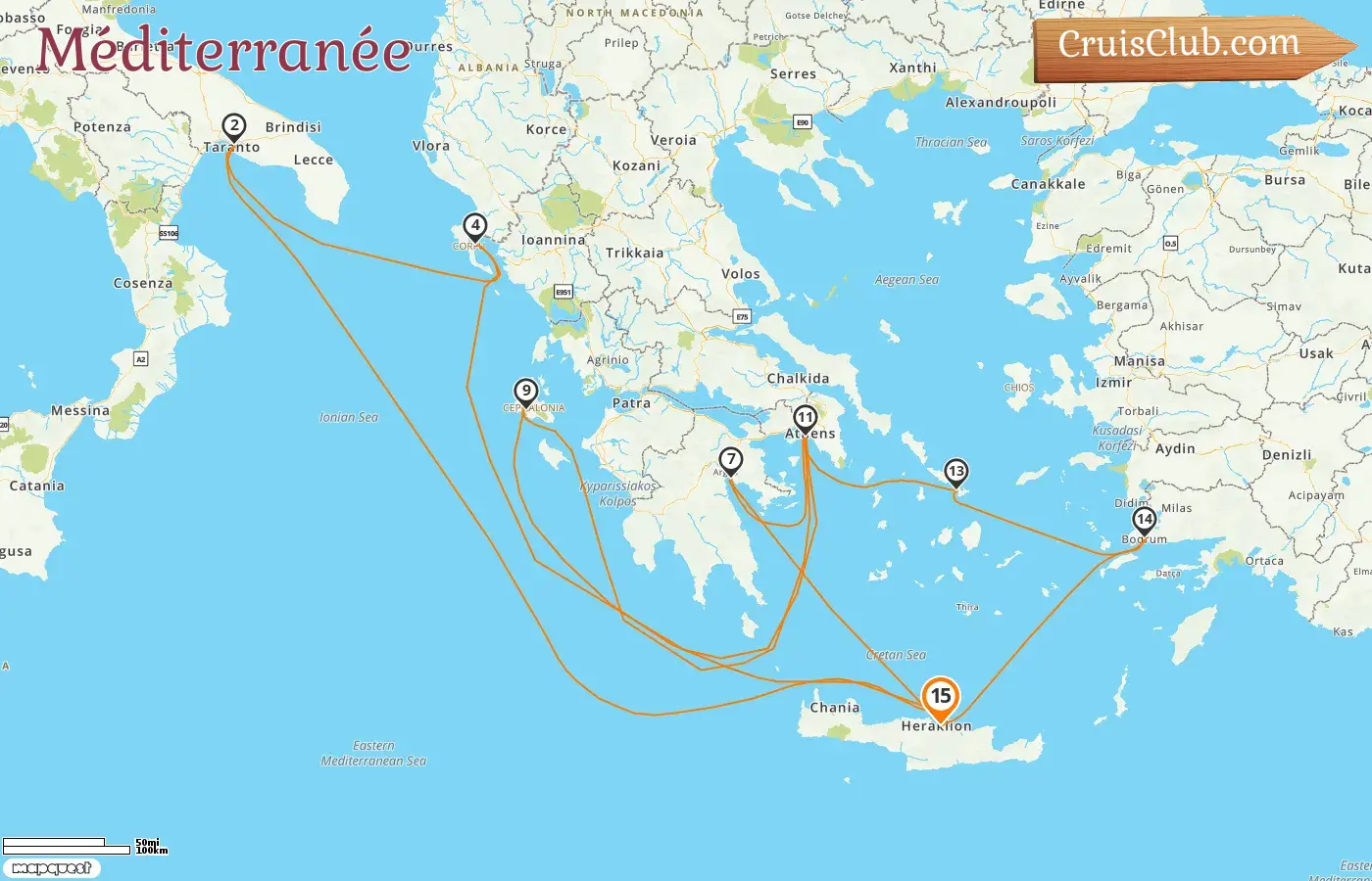 Croisière en Méditerranée au départ d`Héraklion à bord du navire Mein Schiff 5 avec des visites en Grèce, en Italie et en Turquie pendant 15 jours