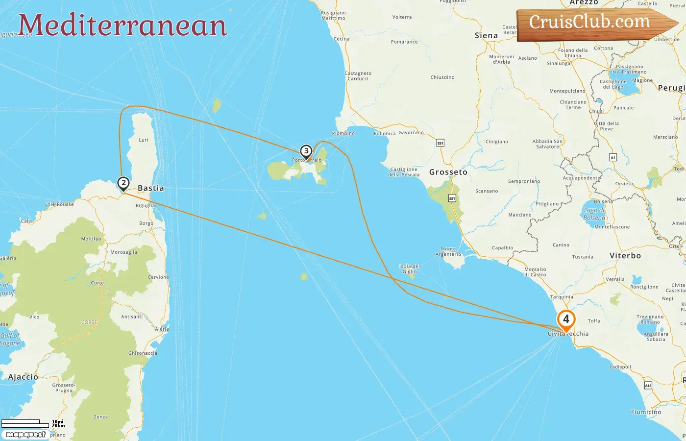 Cruise in the Mediterranean from Civitavecchia aboard Royal Clipper ship with visits to Italy and France for 4 days