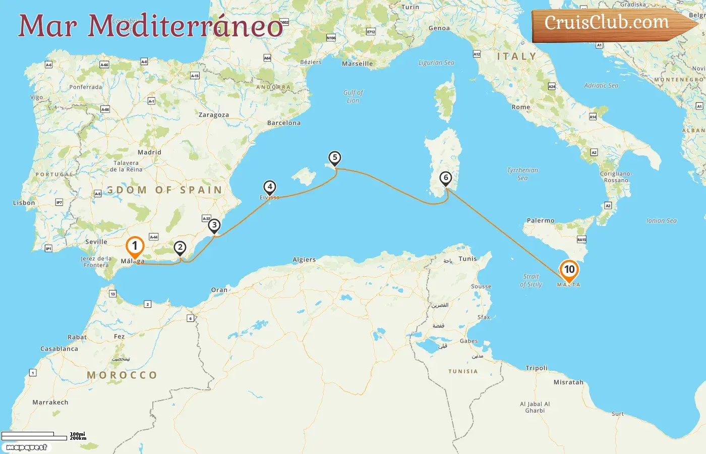 Crucero por el Mediterráneo desde Málaga a La Valetta a bordo del barco Star Flyer con visitas a España, Italia y Malta por 10 días