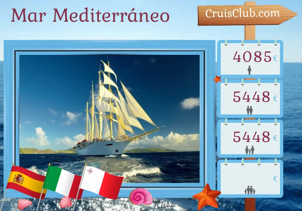 Crucero por el Mediterráneo desde Málaga a La Valetta a bordo del barco Star Flyer con visitas a España, Italia y Malta por 10 días