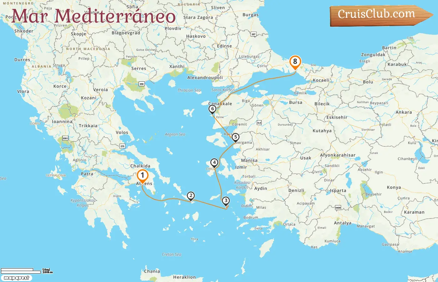 Crucero por el Mediterráneo desde El Pireo a Estambul a bordo del barco Star Flyer con visitas a Grecia y Turquía durante 8 días