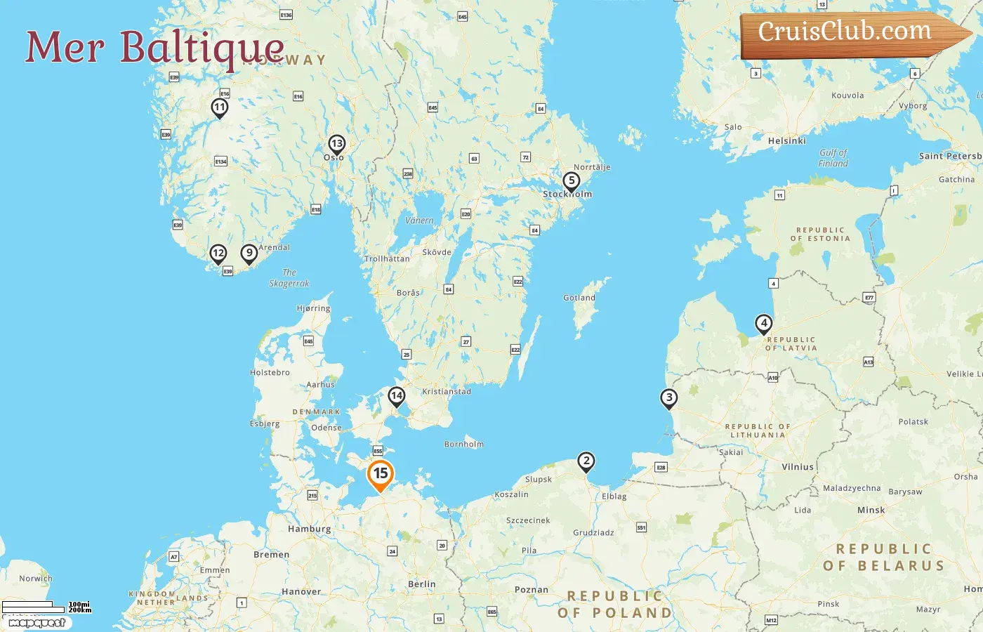 Croisière dans la mer Baltique au départ de Warnemünde à bord du navire MSC Magnifica avec escales en Allemagne, Pologne, Lituanie, Lettonie, Suède, Danemark et Norvège pendant 15 jours