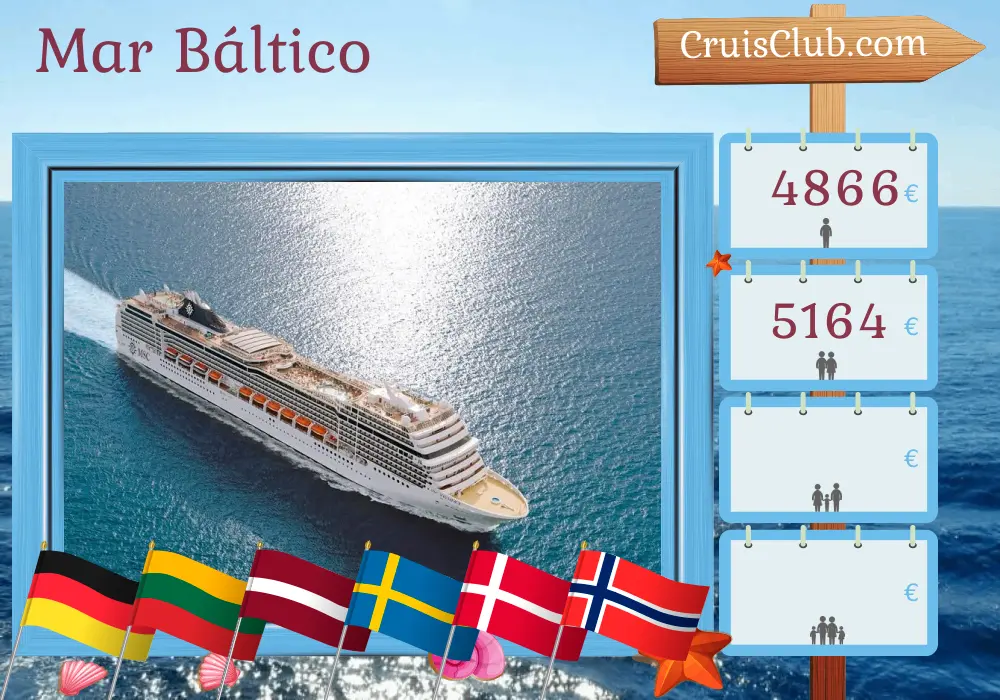 Crucero por el mar Báltico desde Warnemünde a bordo del barco MSC Magnifica con visitas a Alemania, Polonia, Lituania, Letonia, Suecia, Dinamarca y Noruega durante 15 días